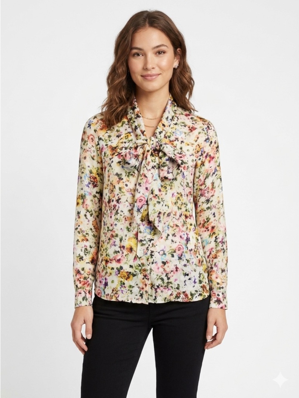 Zara Mulberry Silk Tie-Neck Blouse